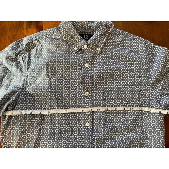 1901 Mens Medium Polo Short Sleeve Button Down All Cotton Regular Blue White - Picture 9 of 12